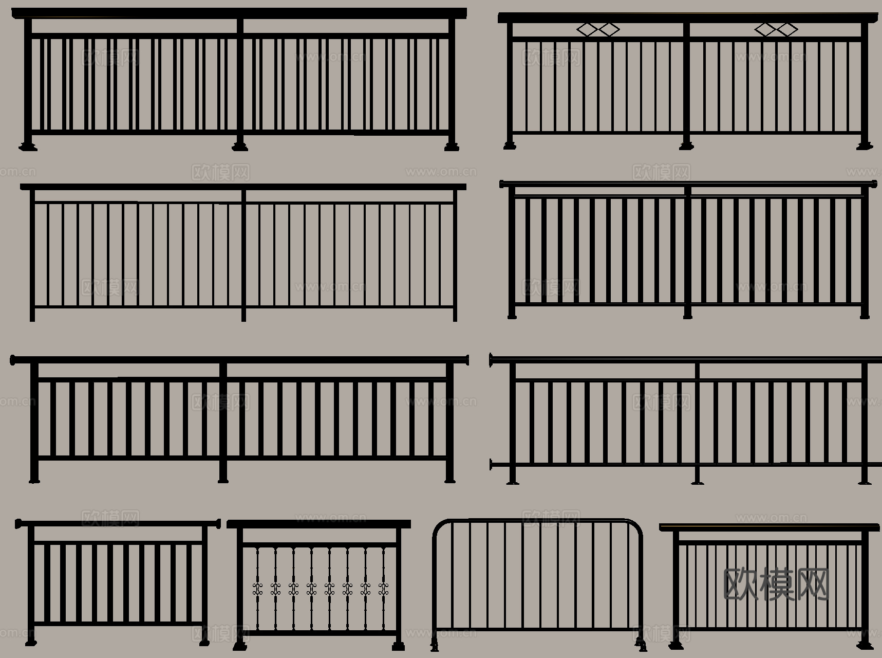 现代栏杆防护栏 铁艺栏杆 阳台护栏su模型