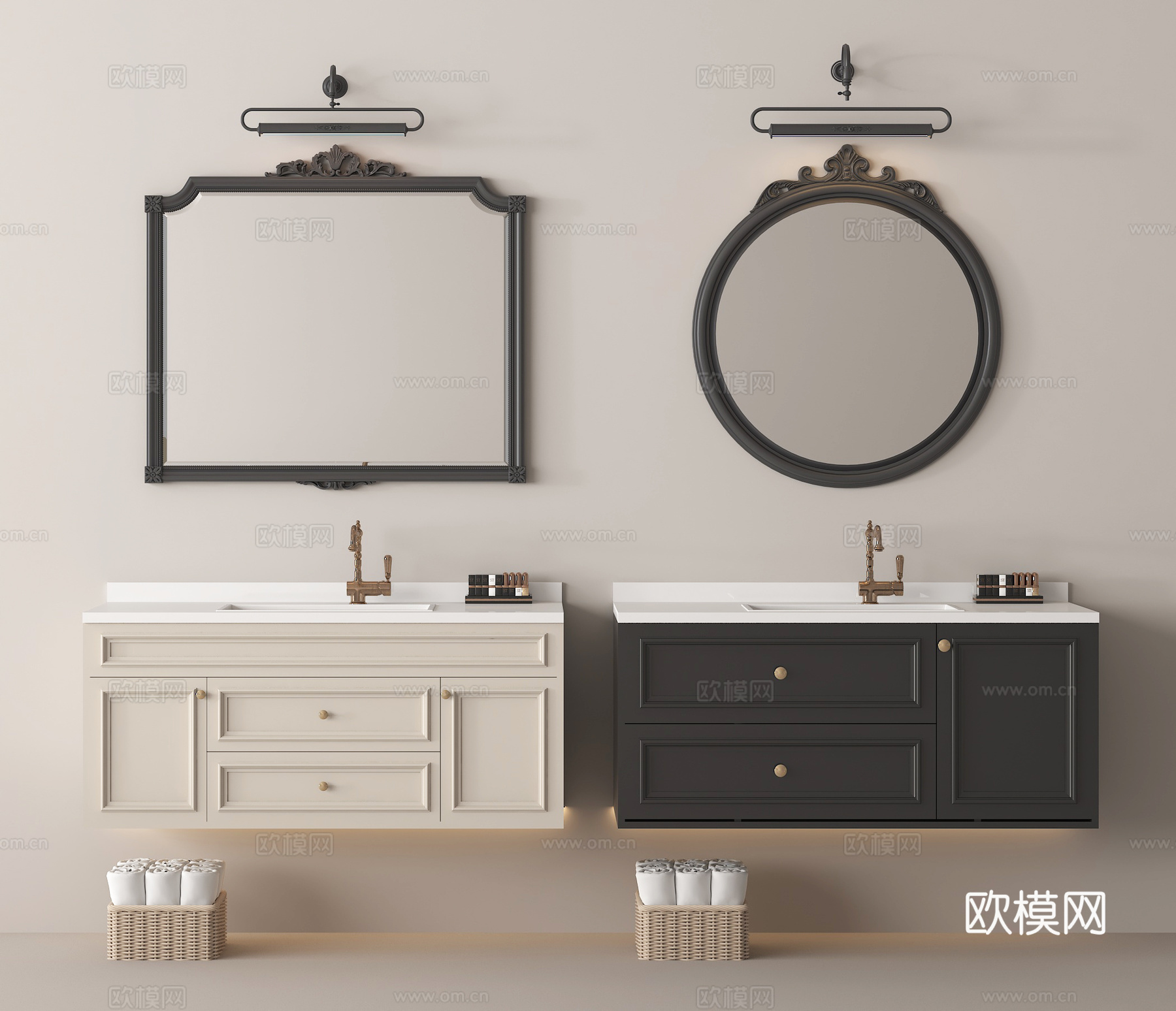 法式浴室柜 卫浴摆件 镜子su模型