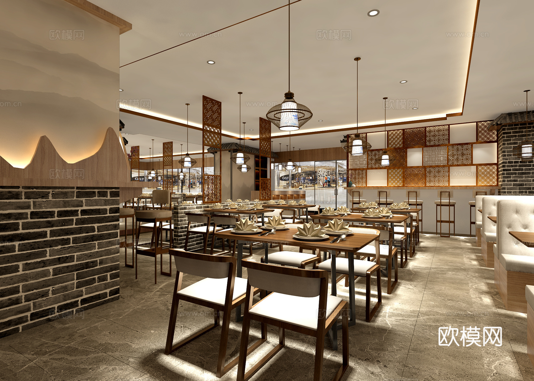禅意中式餐厅3d模型下载（渲染图4）