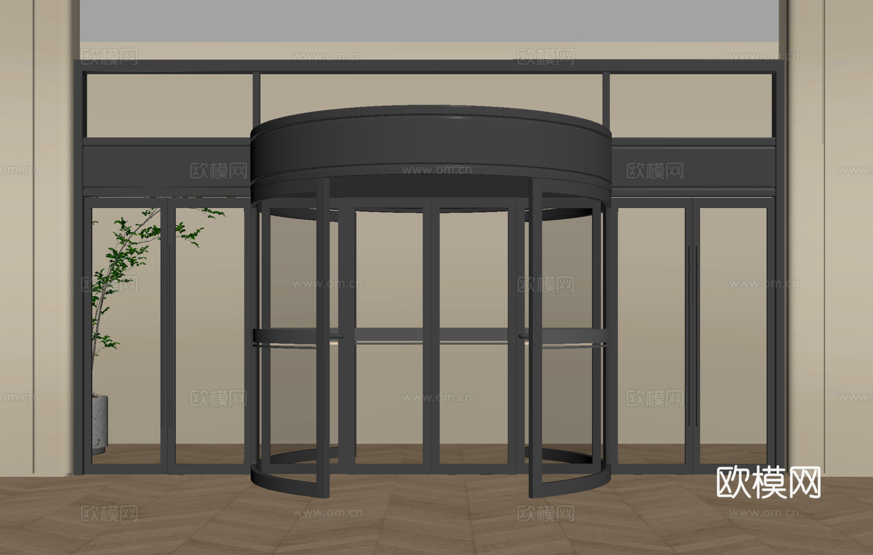 现代玻璃旋转门 大堂门su模型