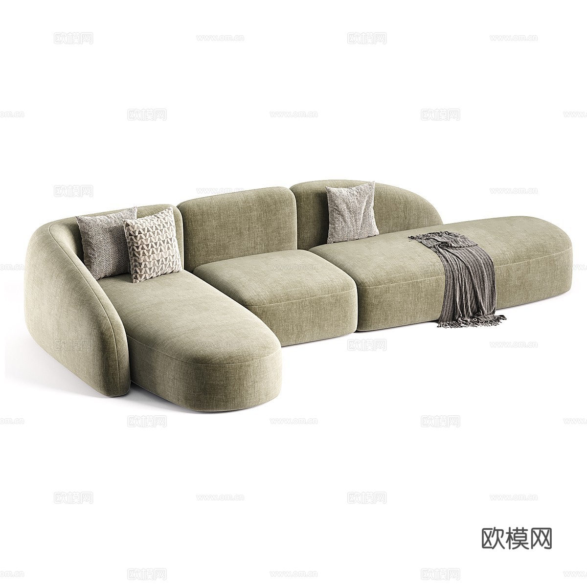 现代奶油风弧形布艺组合休闲沙发3d模型下载（渲染图4）