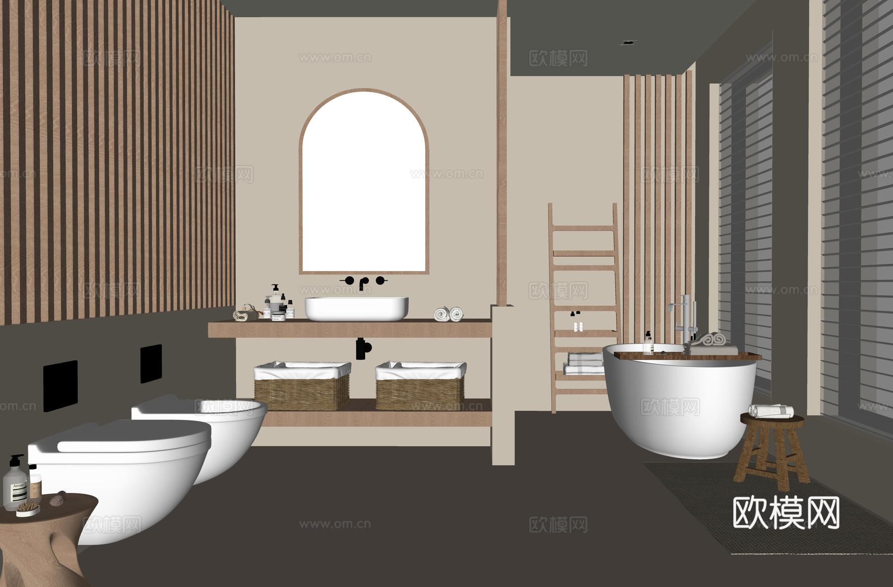 现代卫生间 洗手台 浴缸su模型