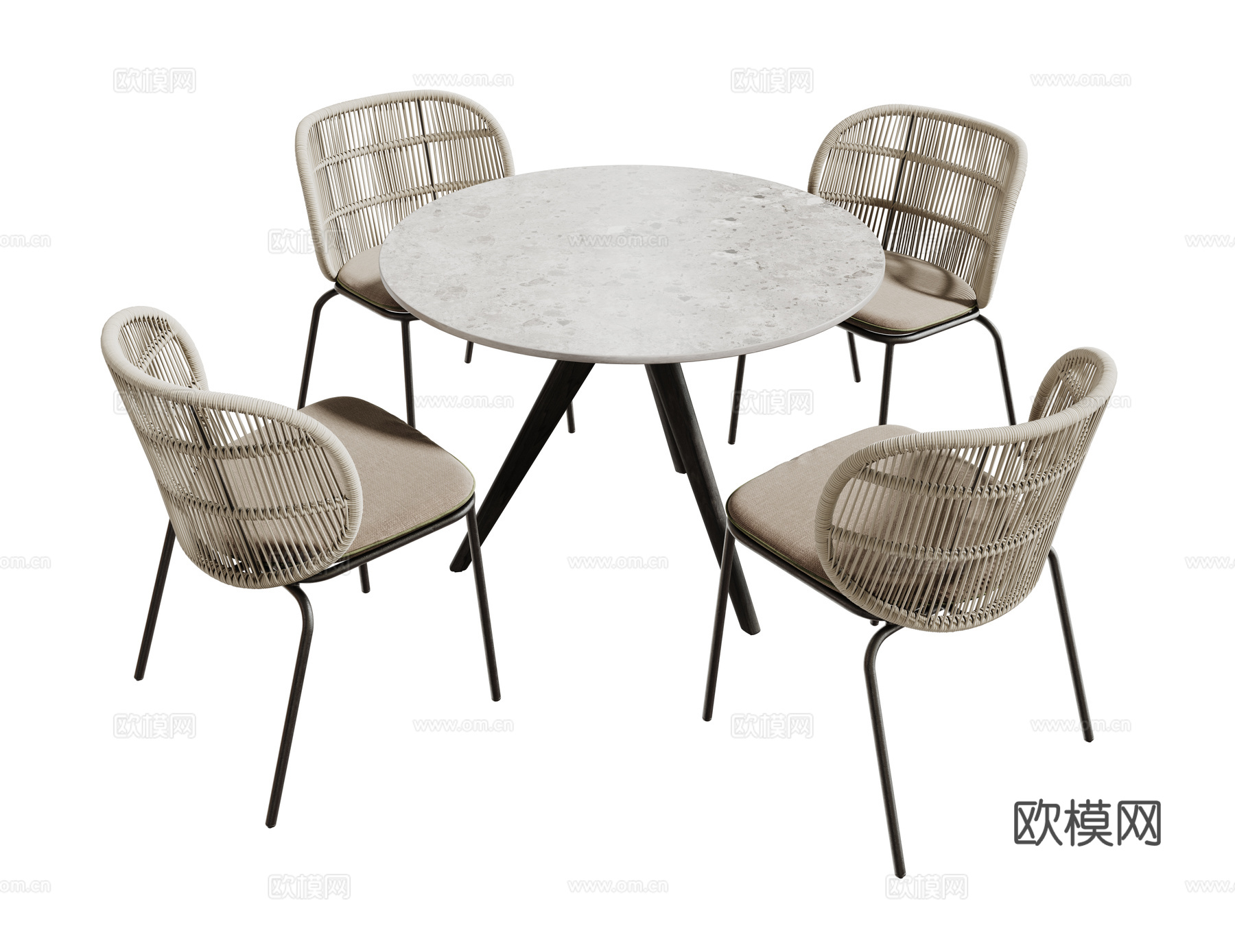 现代户外桌椅组合 户外餐桌 洽谈桌椅 圆桌 休闲桌椅su模型