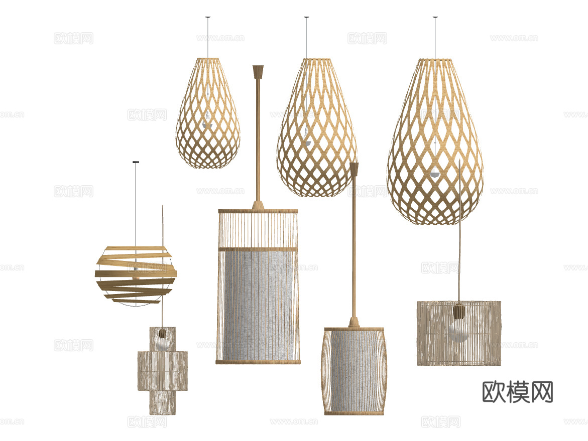 新中式竹编装饰吊灯su模型