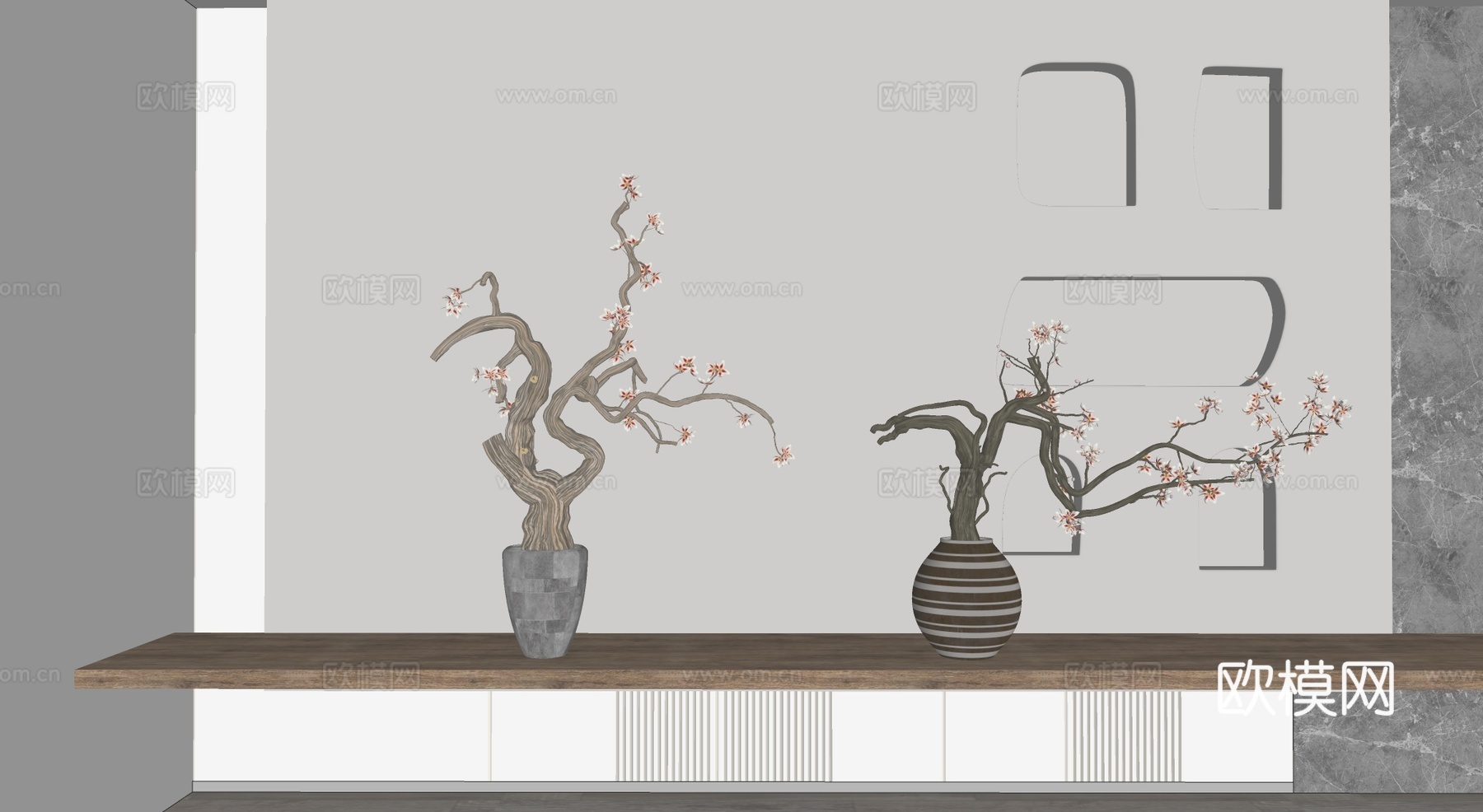 侘寂风盆景 枯山水 微景观​ 艺术盆景su模型