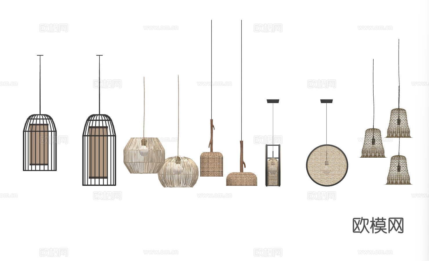 新中式竹编装饰吊灯su模型