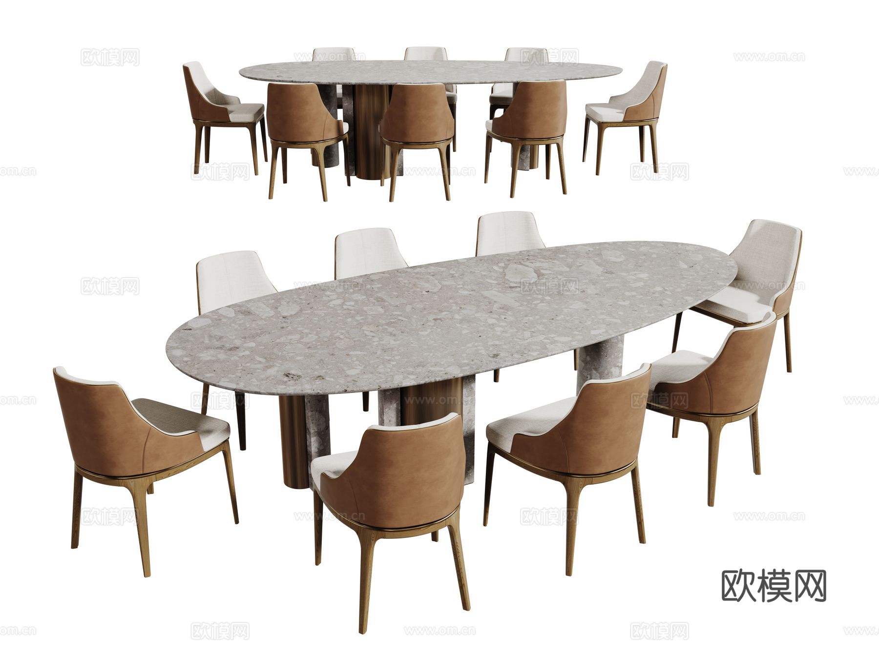 现代轻奢桌椅组合 餐桌组合 大理石餐桌 圆桌 休闲桌椅su模型