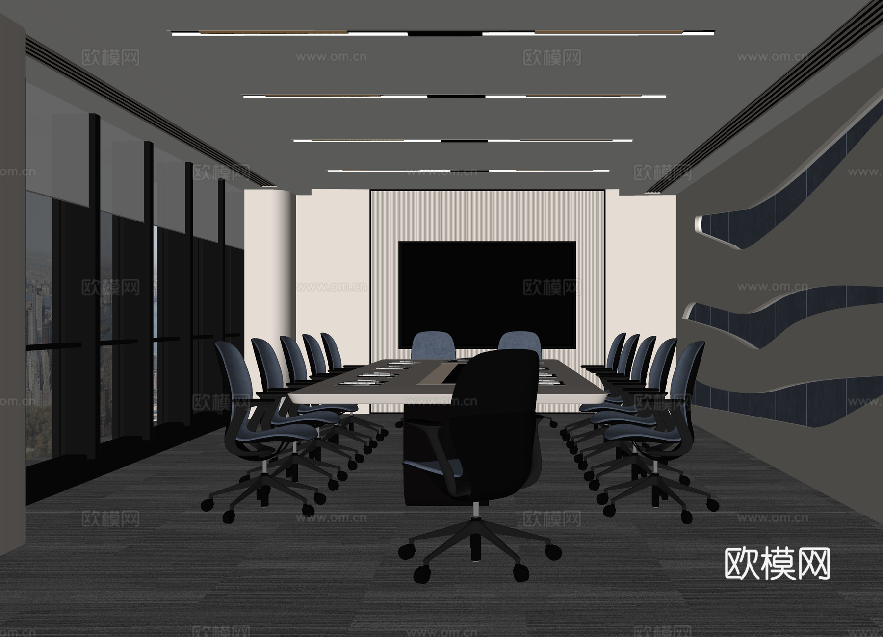 现代会议室 办公椅 会议桌椅su模型