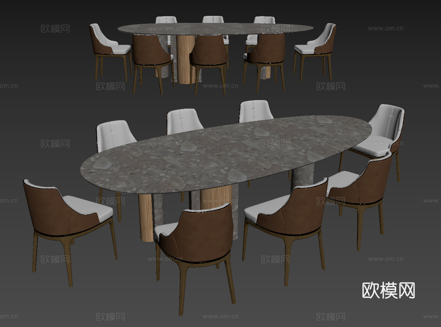 现代轻奢桌椅组合 餐桌组合 大理石餐桌 圆桌 休闲桌椅su模型