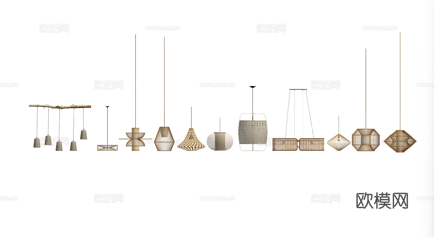 新中式竹编装饰吊灯su模型