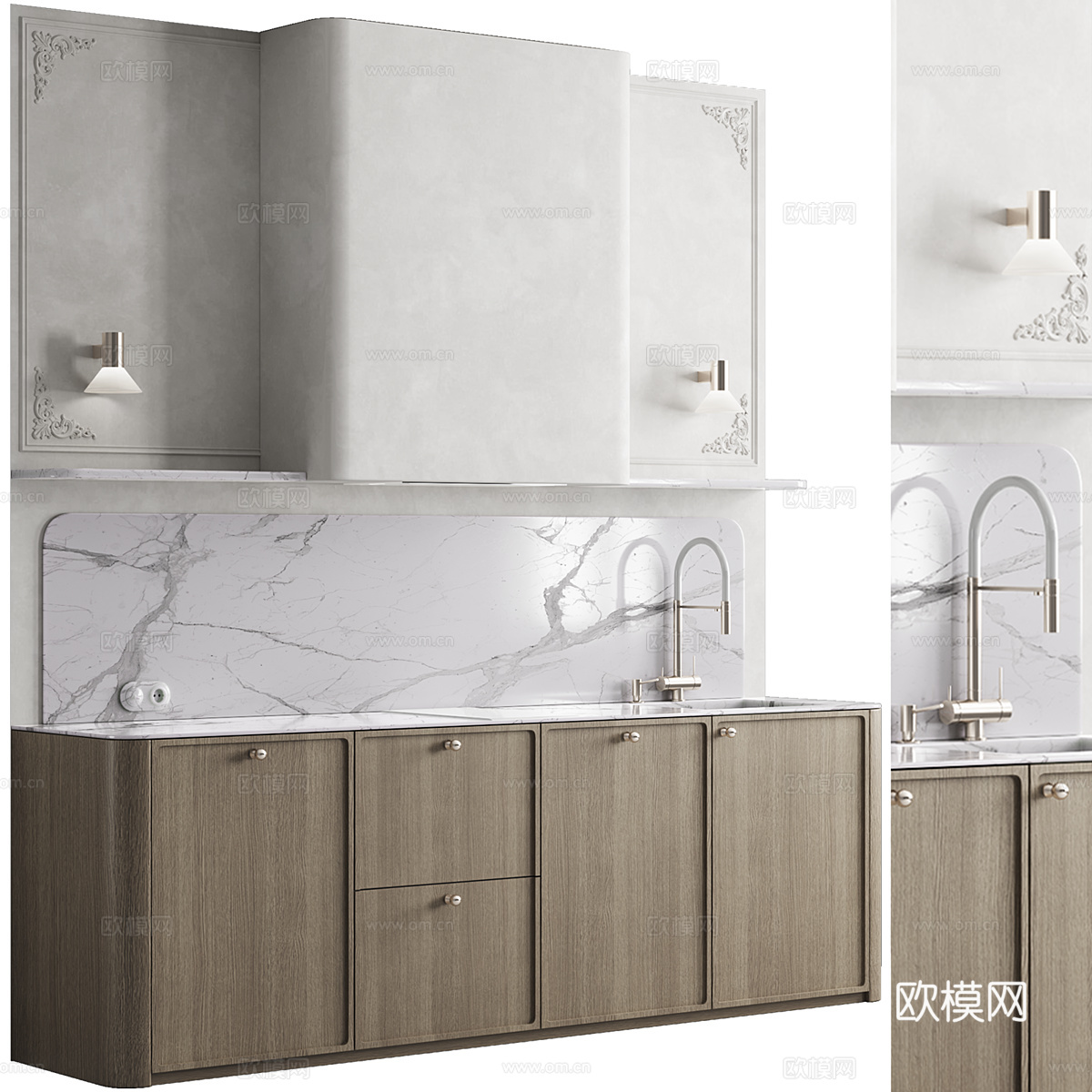 法式简约橱柜3d模型下载（渲染图4）