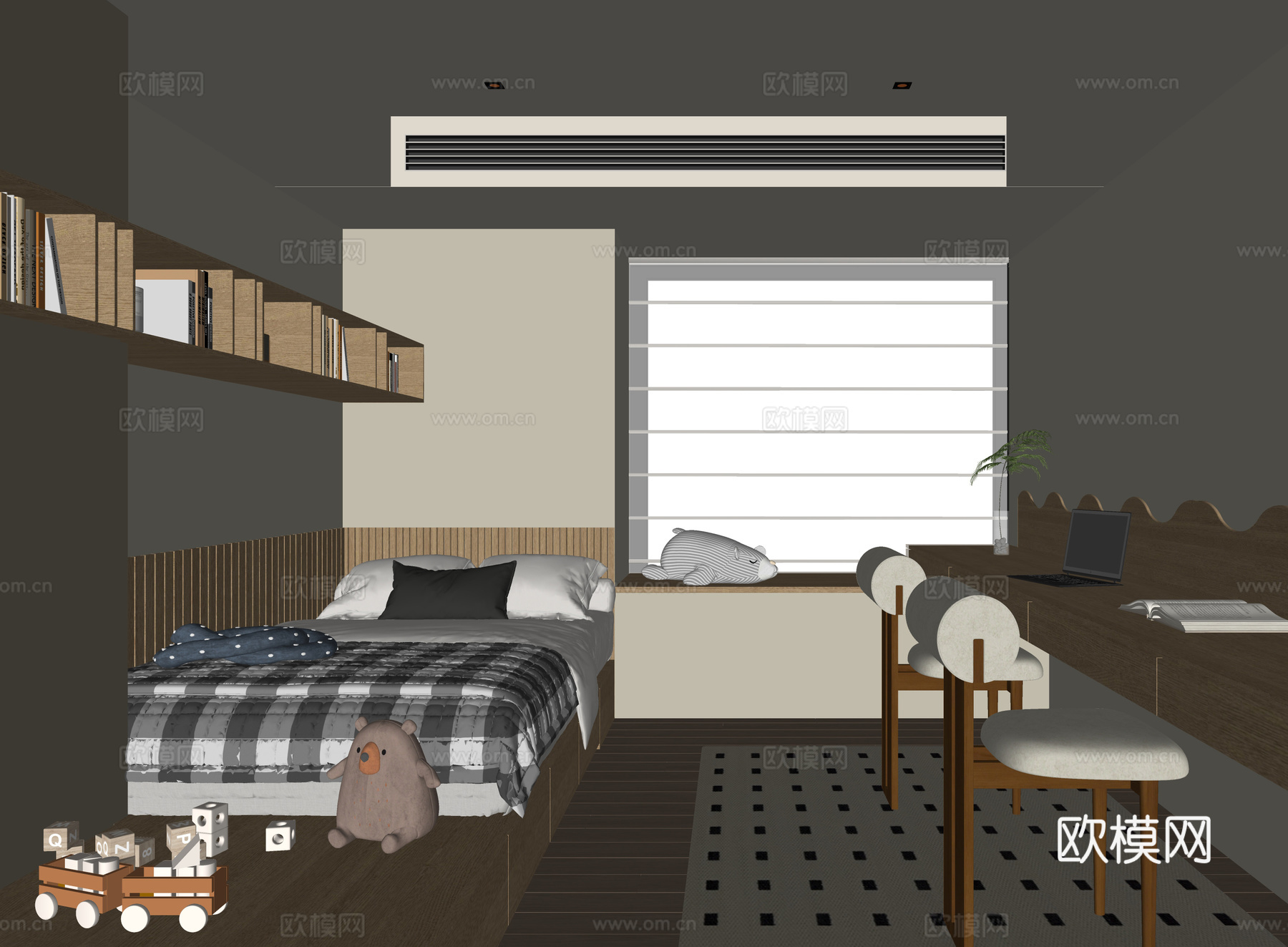 现代榻榻米卧室su模型