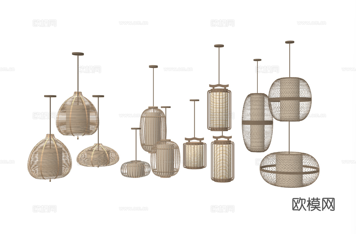 新中式竹编装饰吊灯su模型