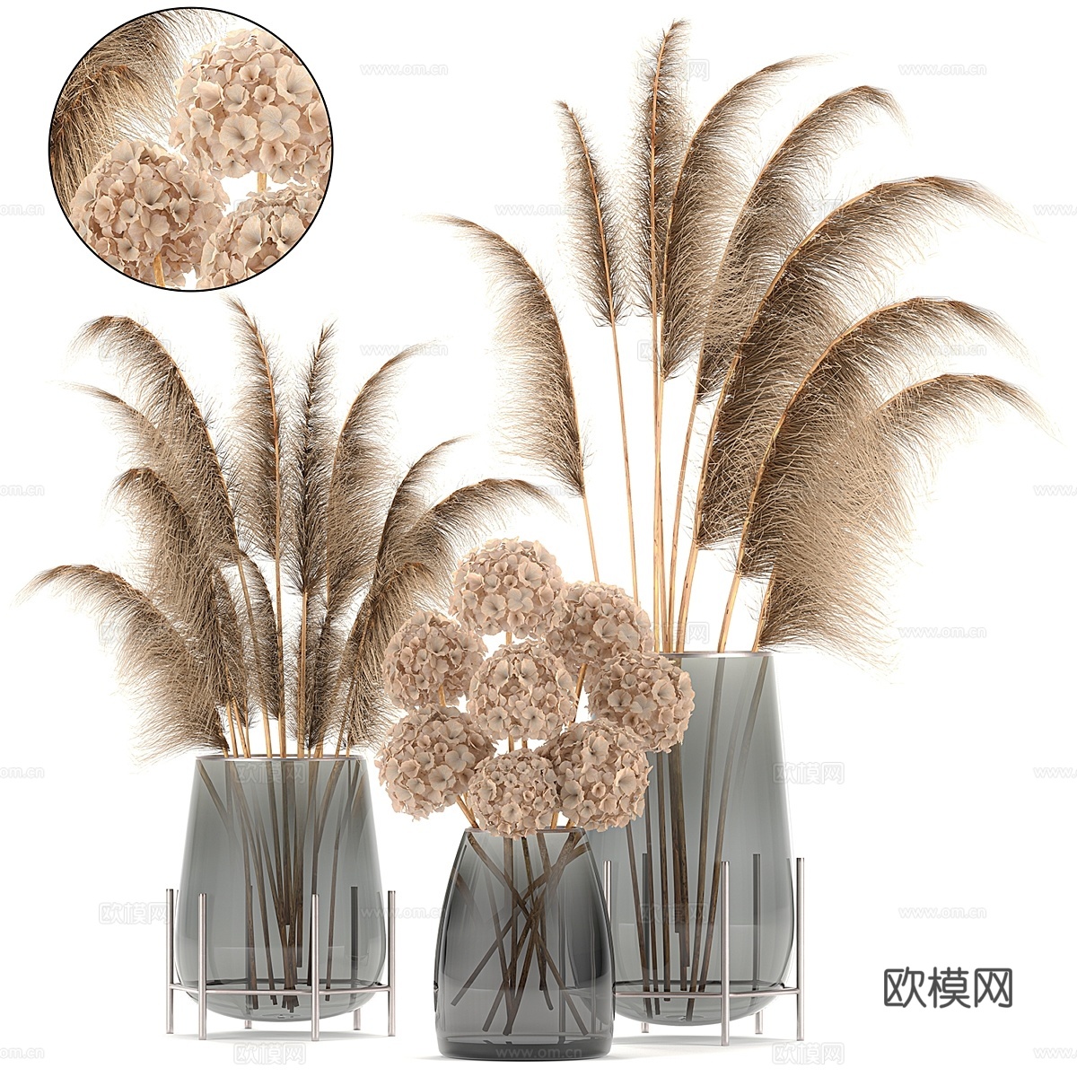 玻璃瓶中的干花花束集锦3d模型下载