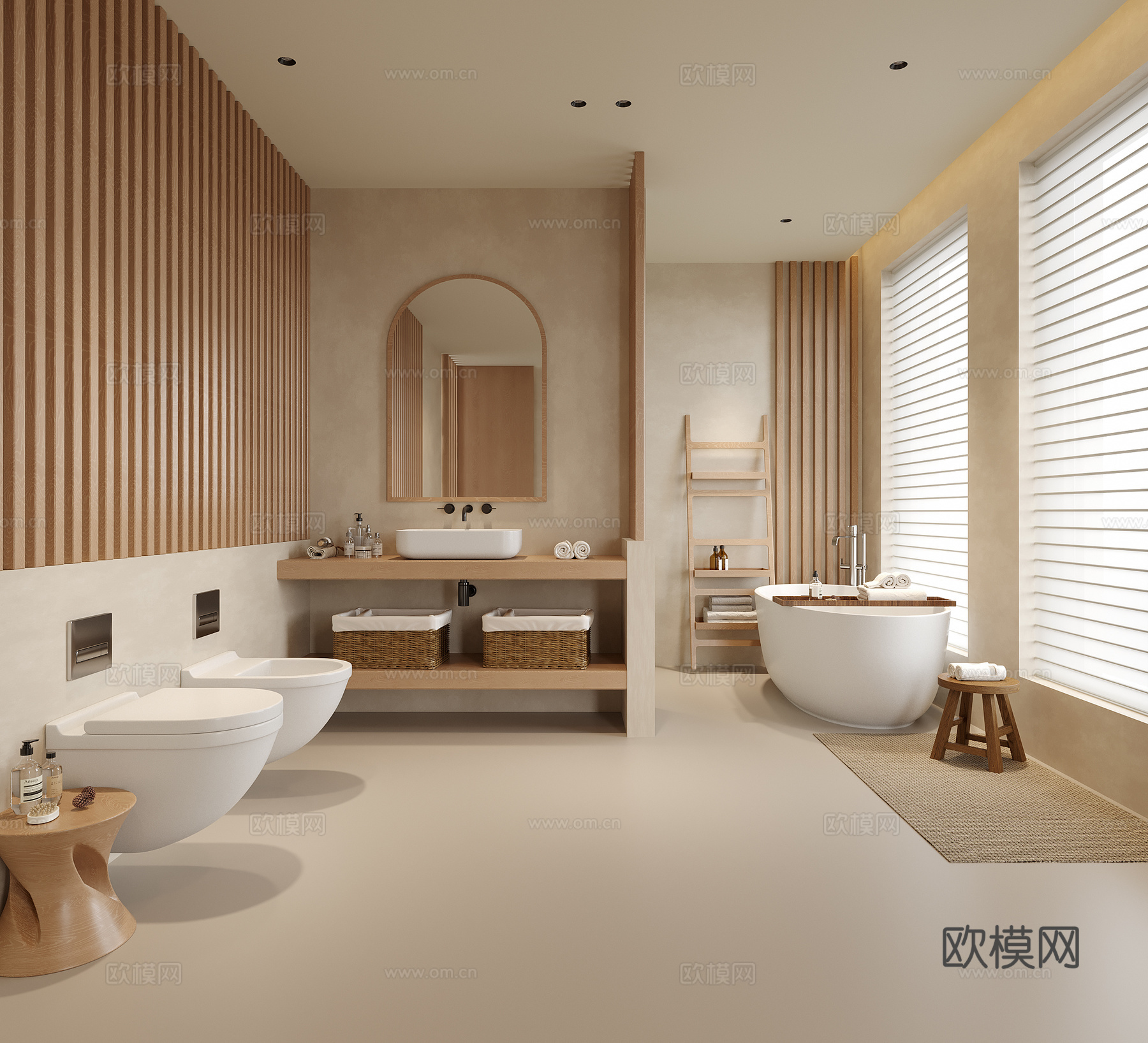 现代卫生间 洗手台 浴缸su模型