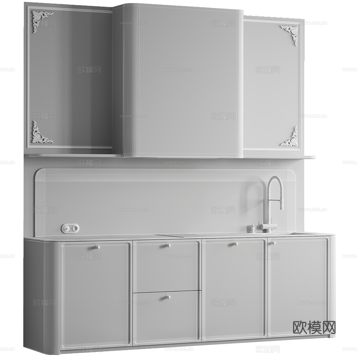 法式简约橱柜3d模型下载（渲染图5）