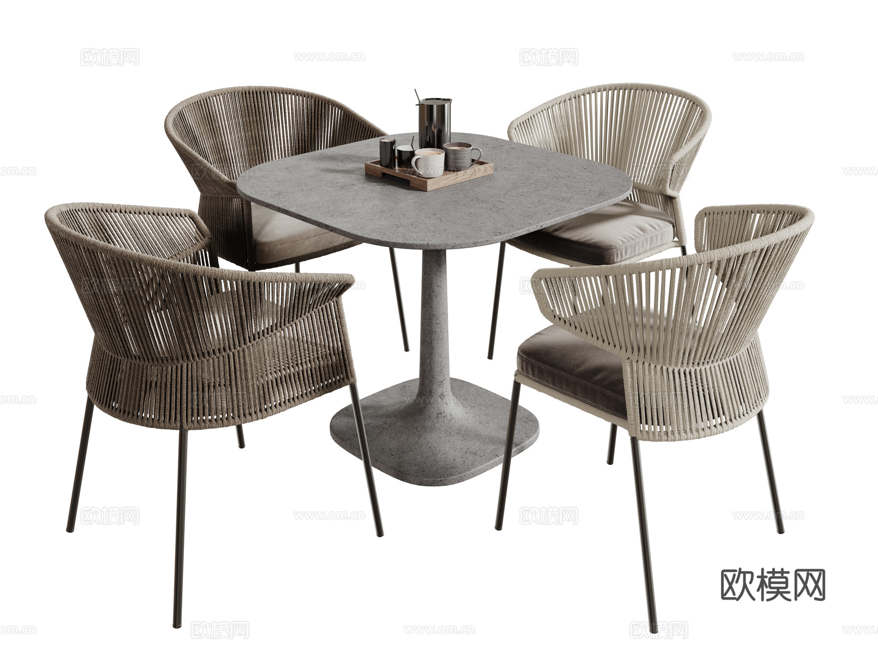 现代户外桌椅组合 户外餐桌 洽谈桌椅 圆桌 休闲桌椅su模型
