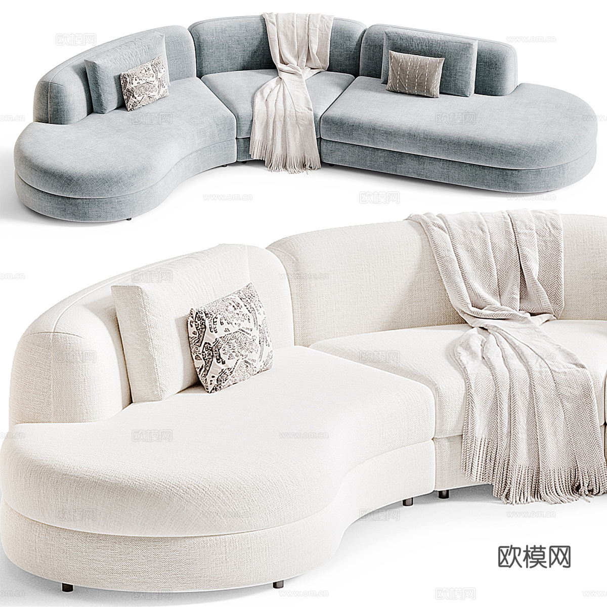 Arflex现代多人弧形布艺沙发3d模型下载（渲染图1）