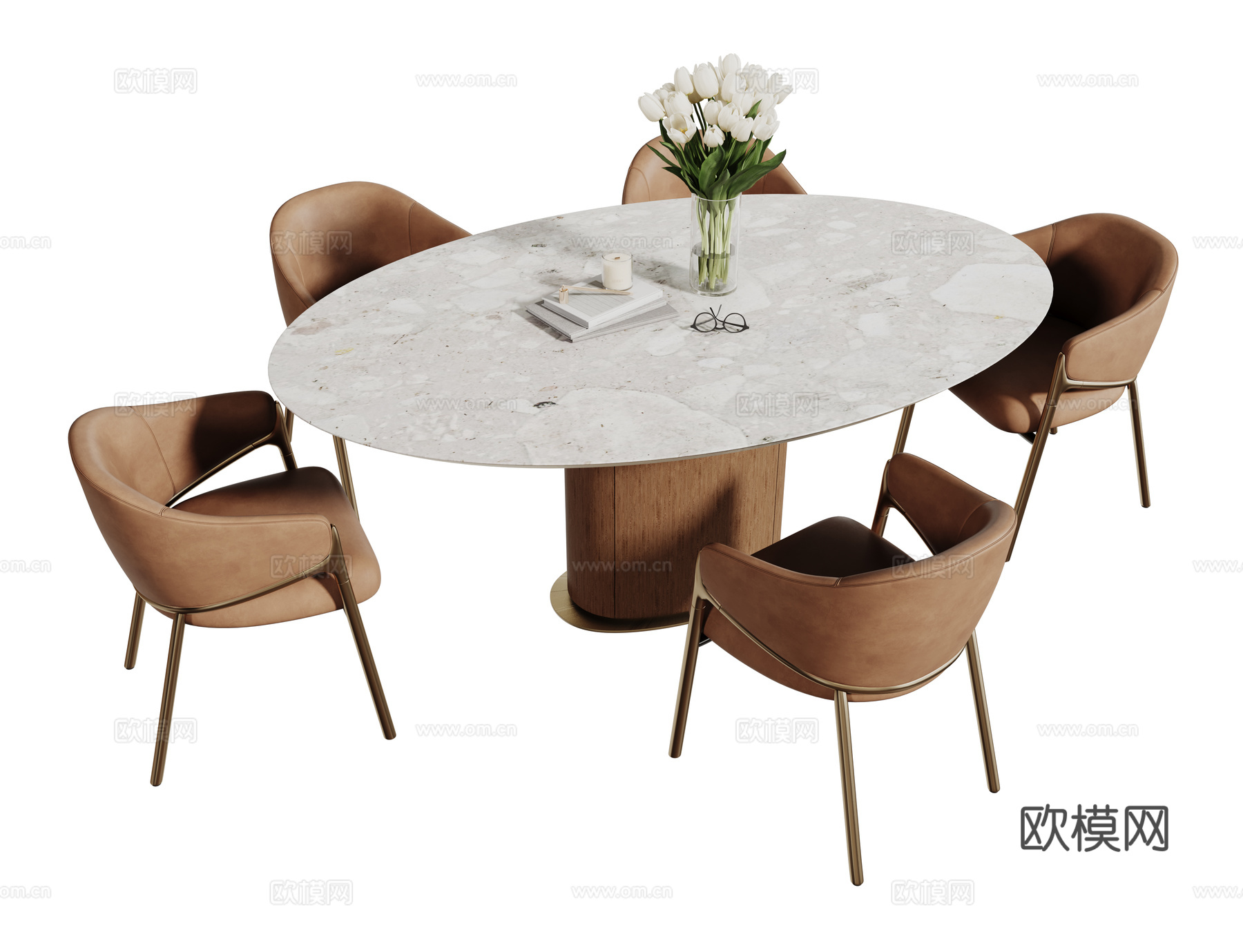 现代轻奢桌椅组合 餐桌组合 洽谈桌椅 圆桌 休闲桌椅su模型