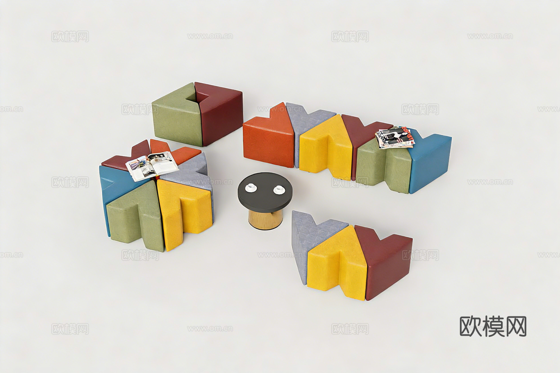 商业家居 异形沙发 几何造型沙发 拼接家具 软体组合 模块化su模型