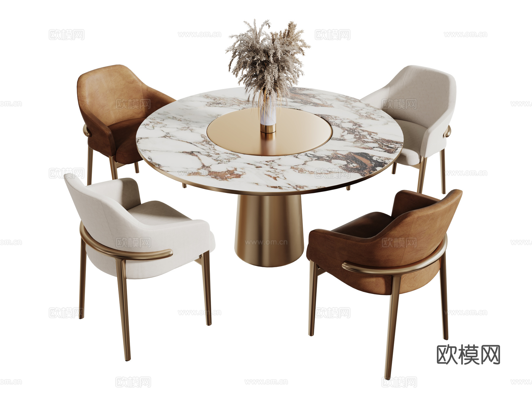 现代轻奢桌椅组合 餐桌组合 洽谈桌椅 圆桌 休闲桌椅su模型