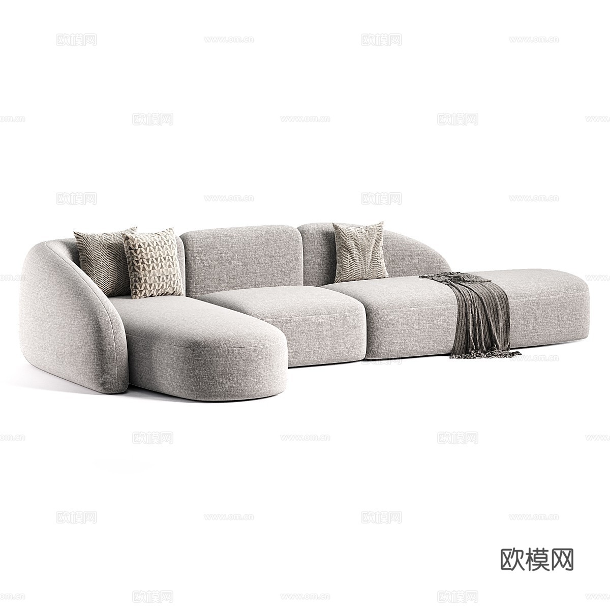 现代奶油风弧形布艺组合休闲沙发3d模型下载（渲染图2）