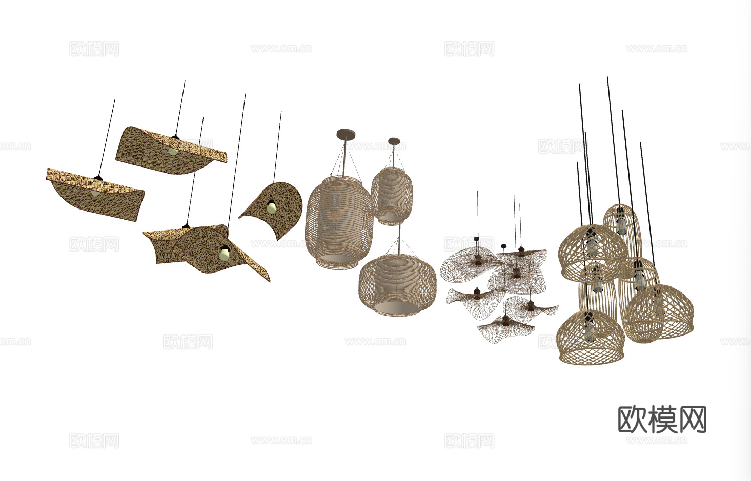 新中式竹编装饰吊灯su模型
