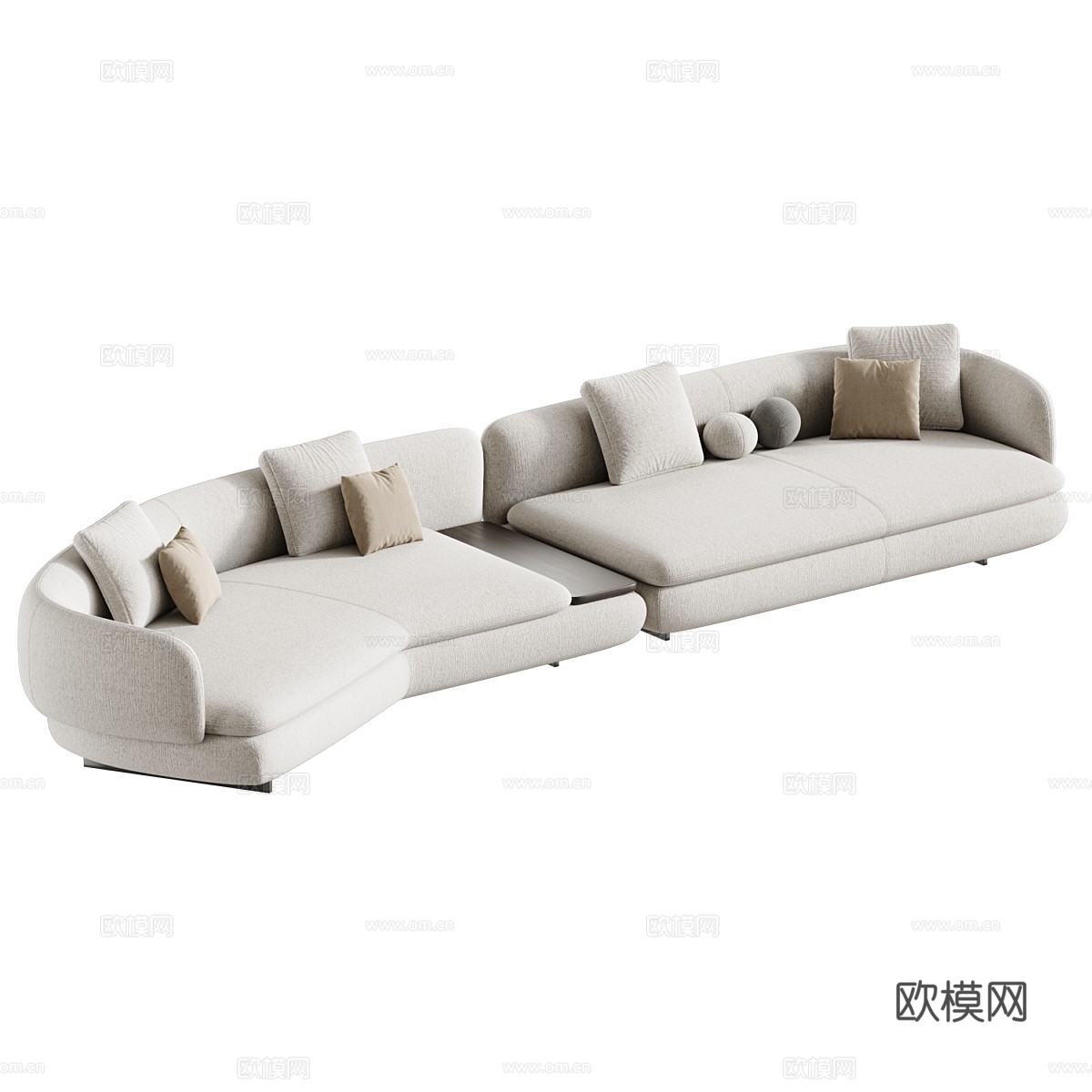 现代意式弧形布艺休闲沙发3d模型下载（渲染图2）