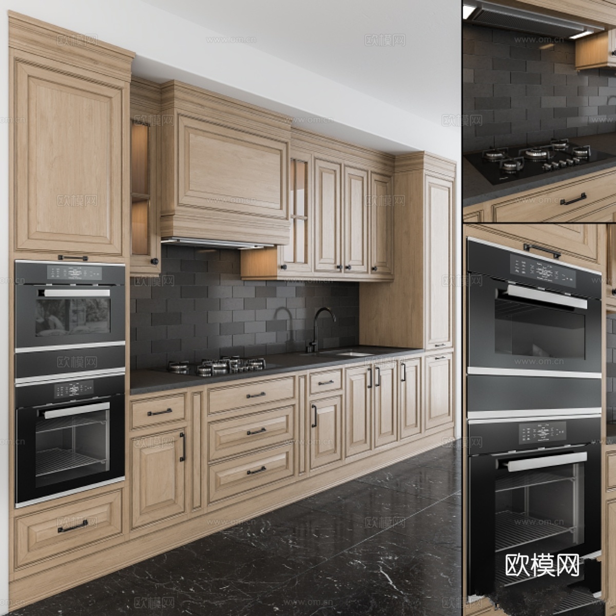 厨房新古典主义 - 木质套装183d模型下载