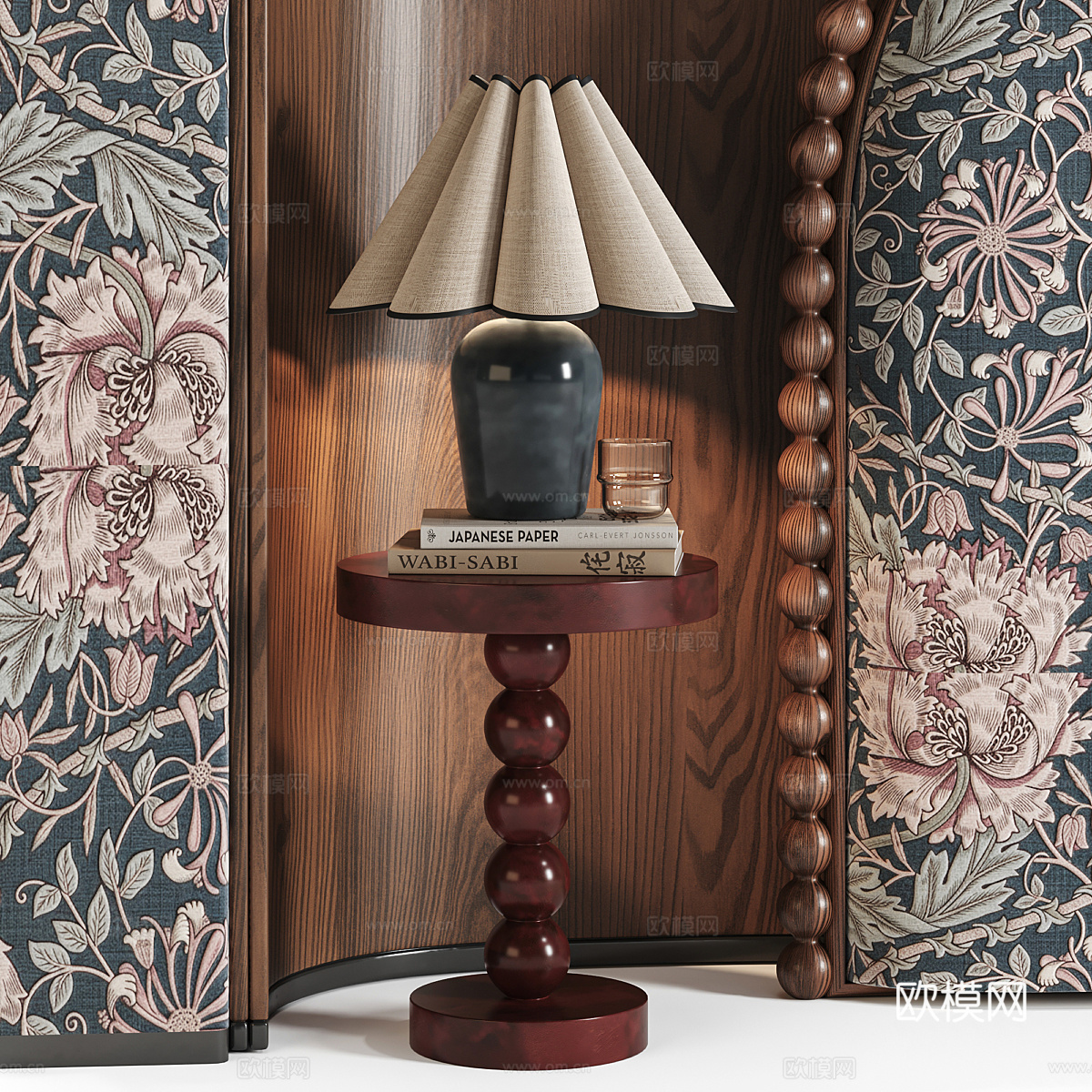 新中式中古风床头背景墙3d模型下载（渲染图5）