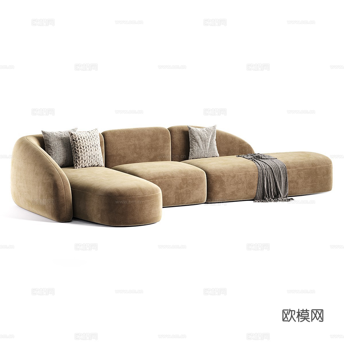 现代奶油风弧形布艺组合休闲沙发3d模型下载（渲染图3）