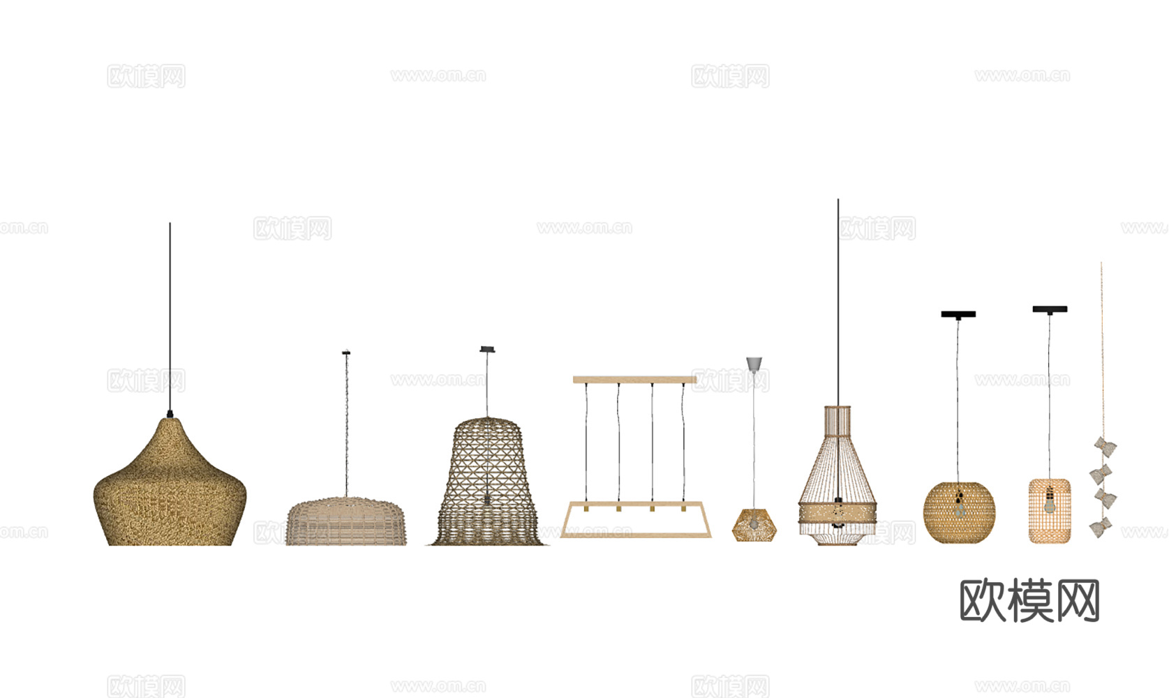 新中式竹编装饰吊灯su模型