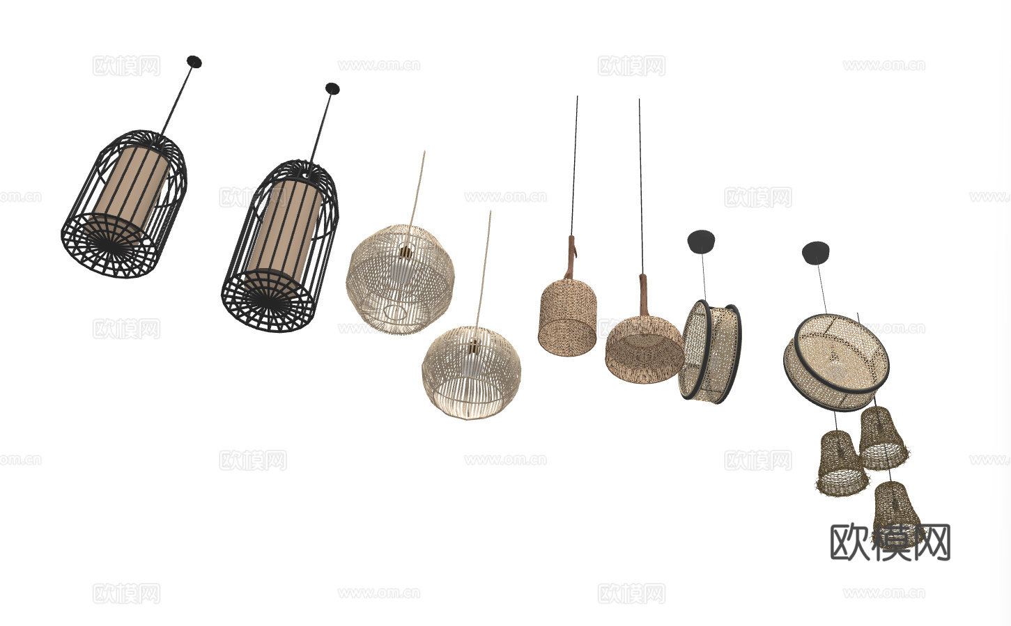 新中式竹编装饰吊灯su模型