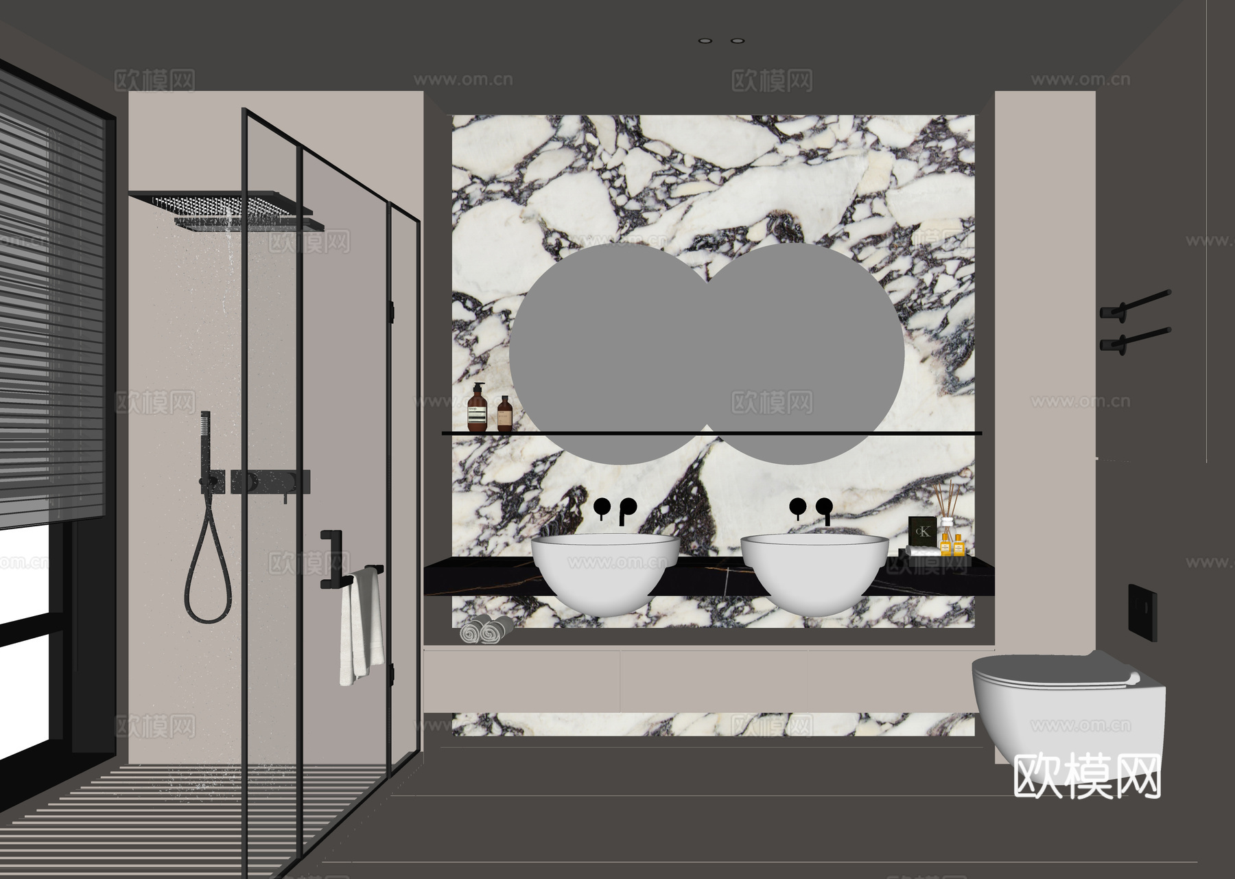 现代卫生间 洗手台 台盆su模型