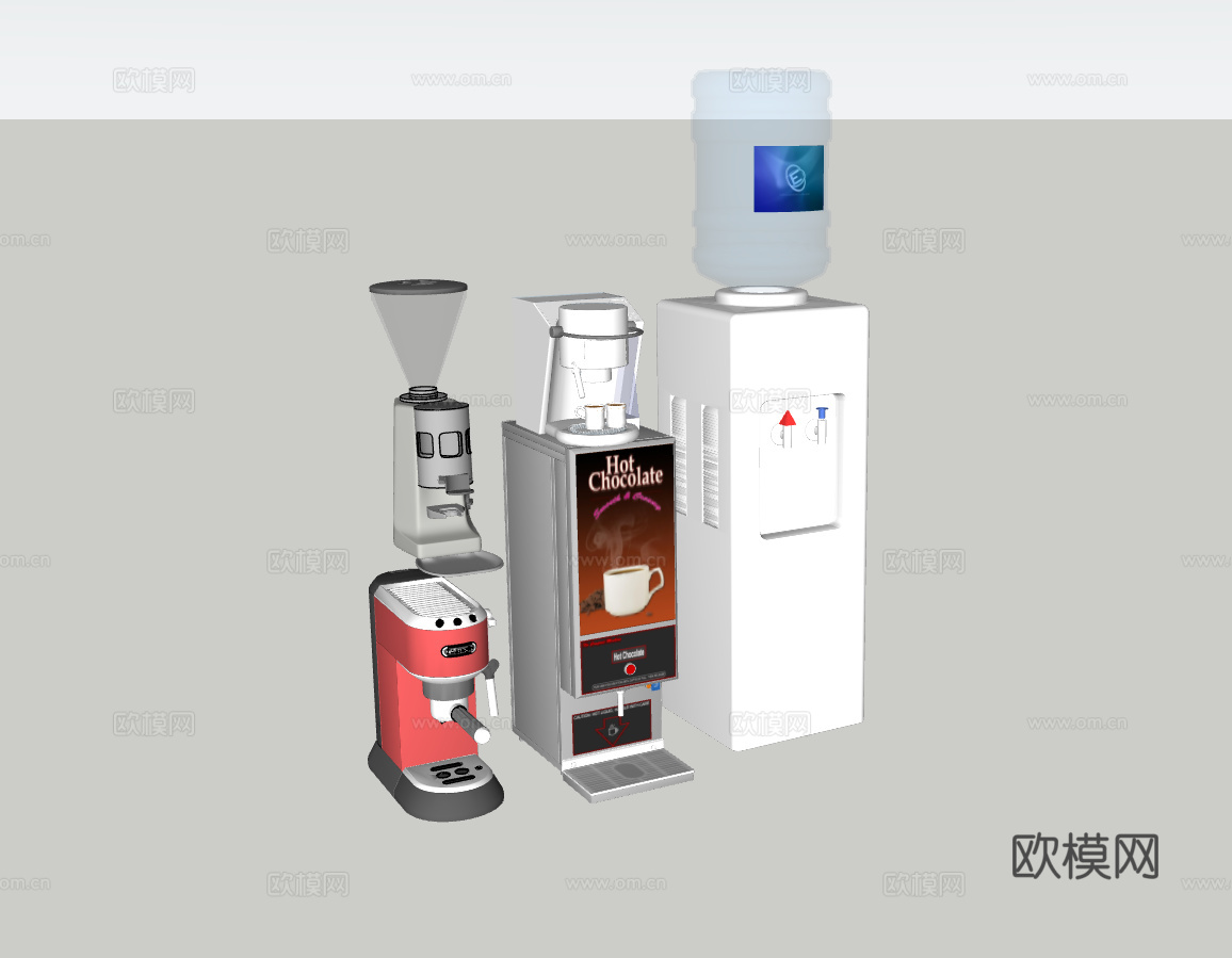 现代办公设备咖啡机饮水机su模型