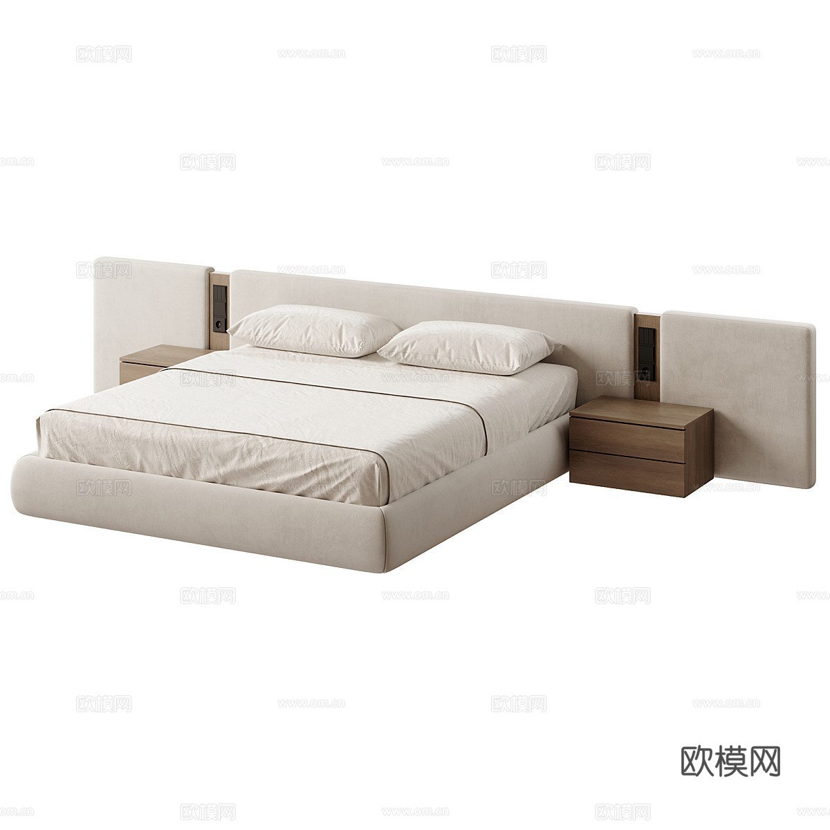 现代意式极简布艺双人床3d模型下载（渲染图2）