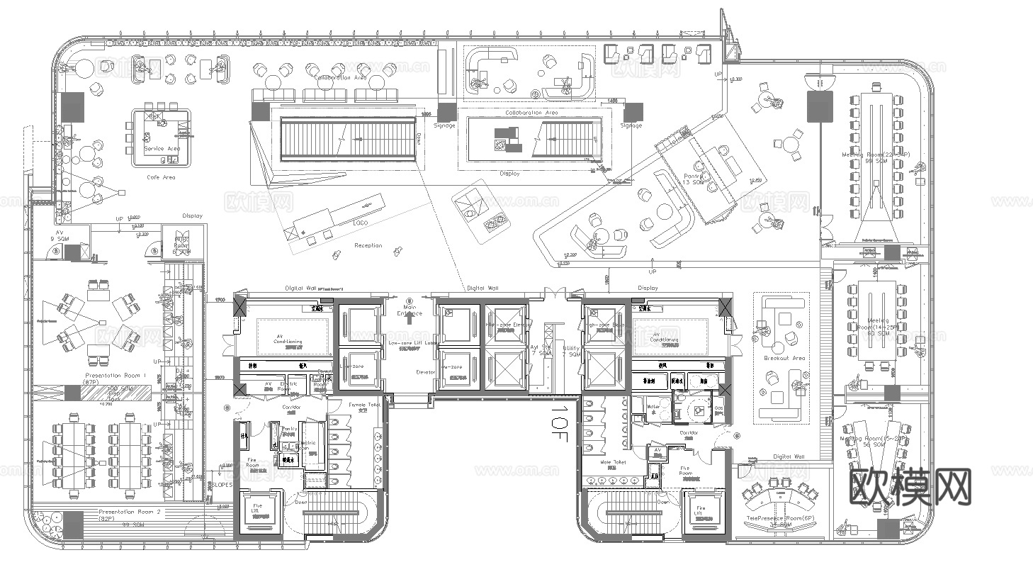 1200平办公室 最新平面施工图合集cad施工图