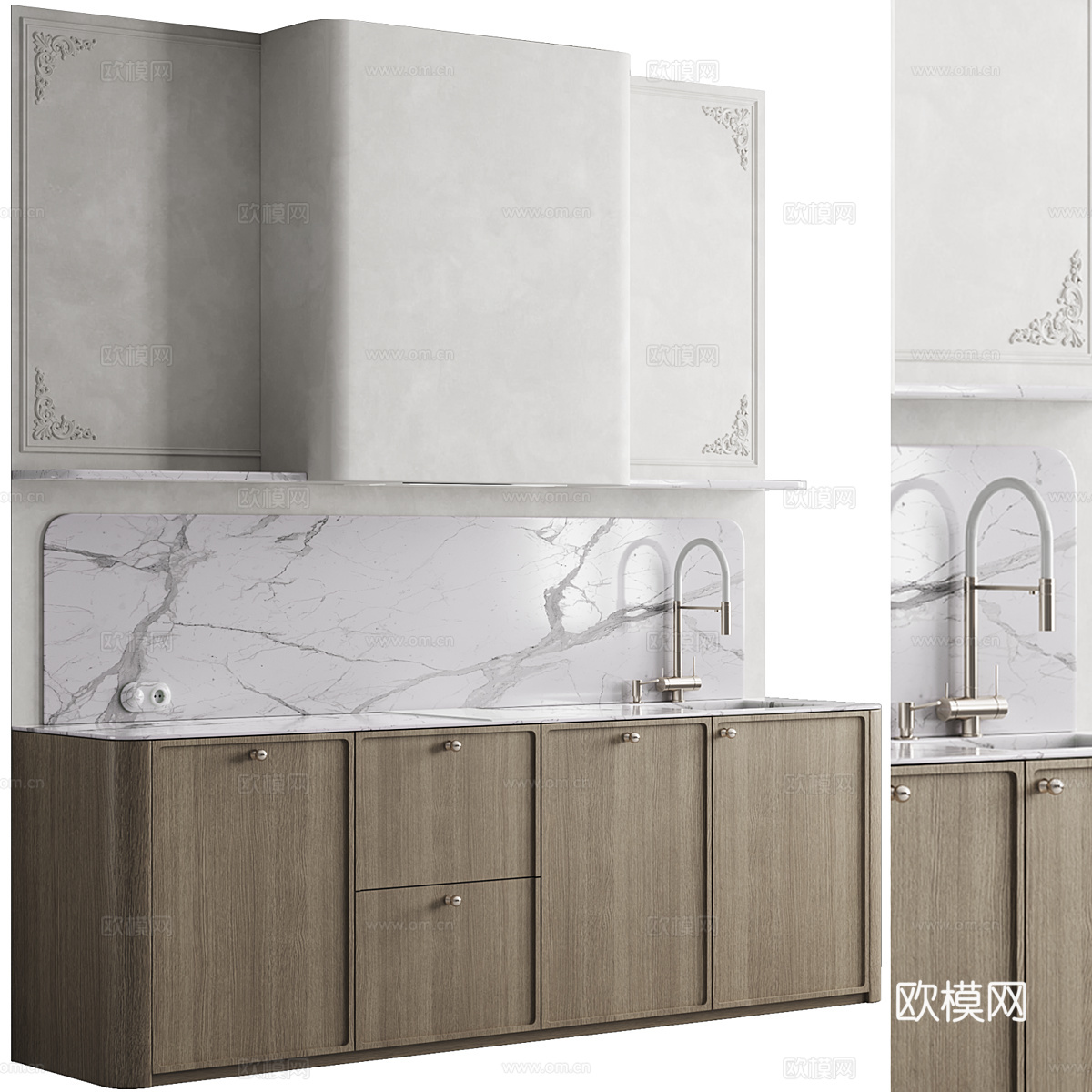 法式简约橱柜3d模型下载（渲染图1）