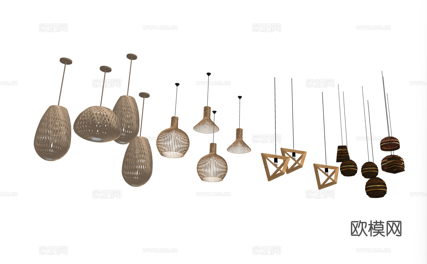 新中式竹编装饰吊灯su模型