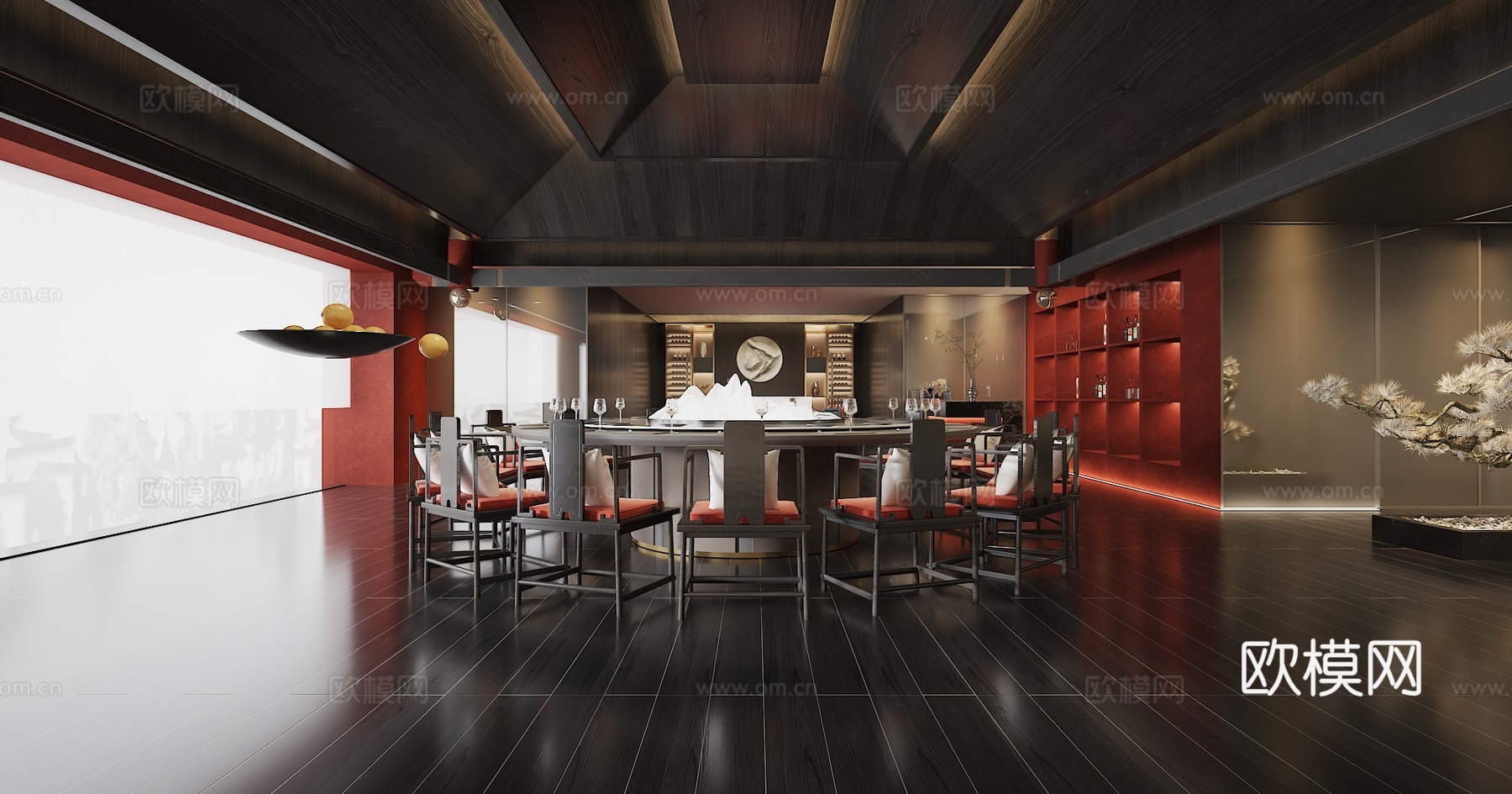 新中式餐厅包厢3d模型下载