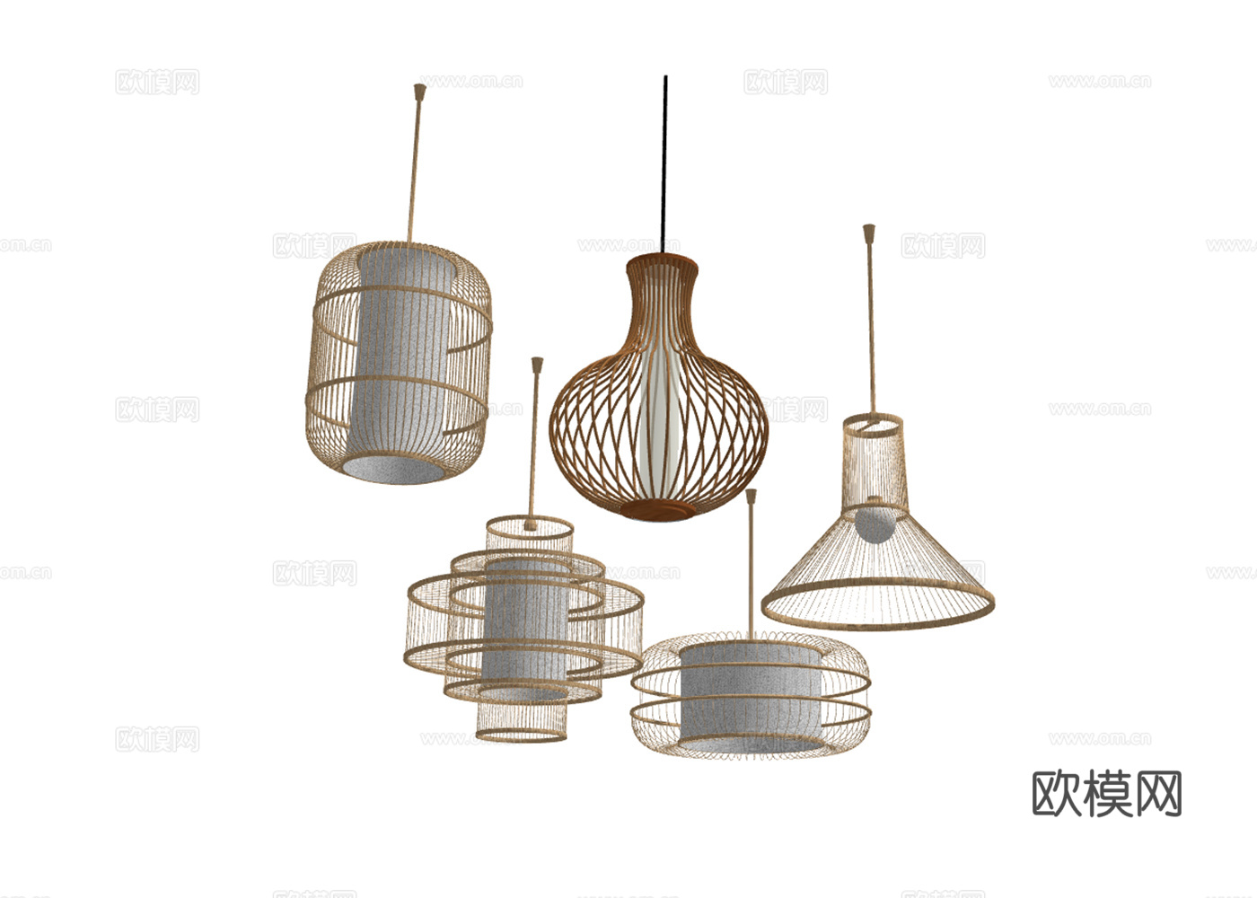 新中式竹编装饰吊灯su模型