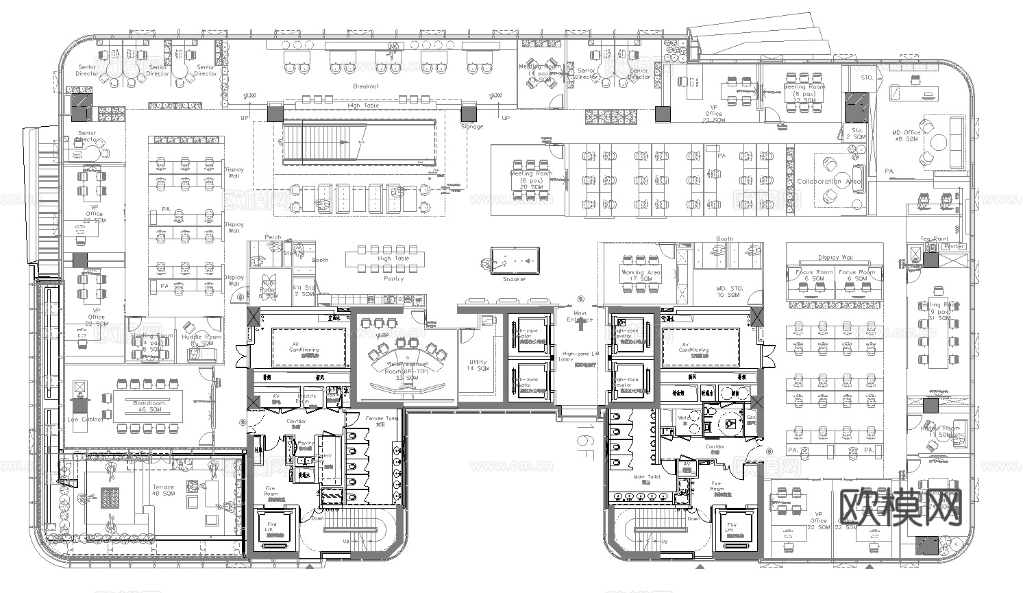 1200平办公室 最新平面施工图合集cad施工图