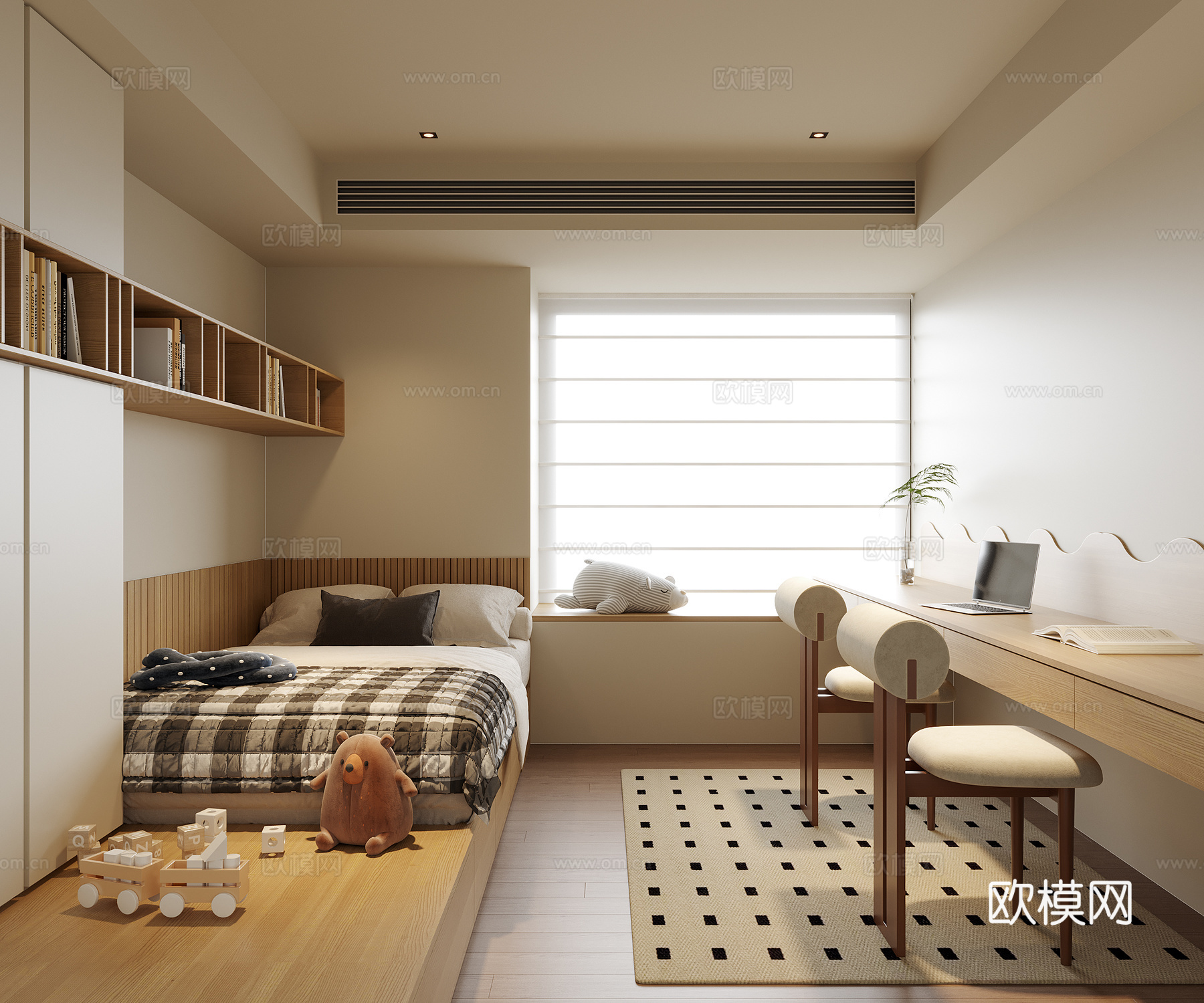 现代榻榻米卧室su模型