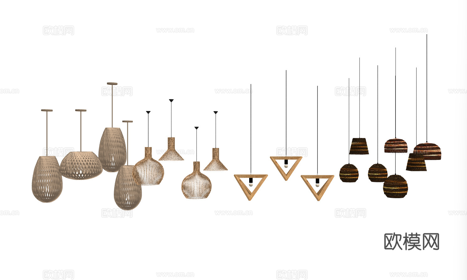 新中式竹编装饰吊灯su模型