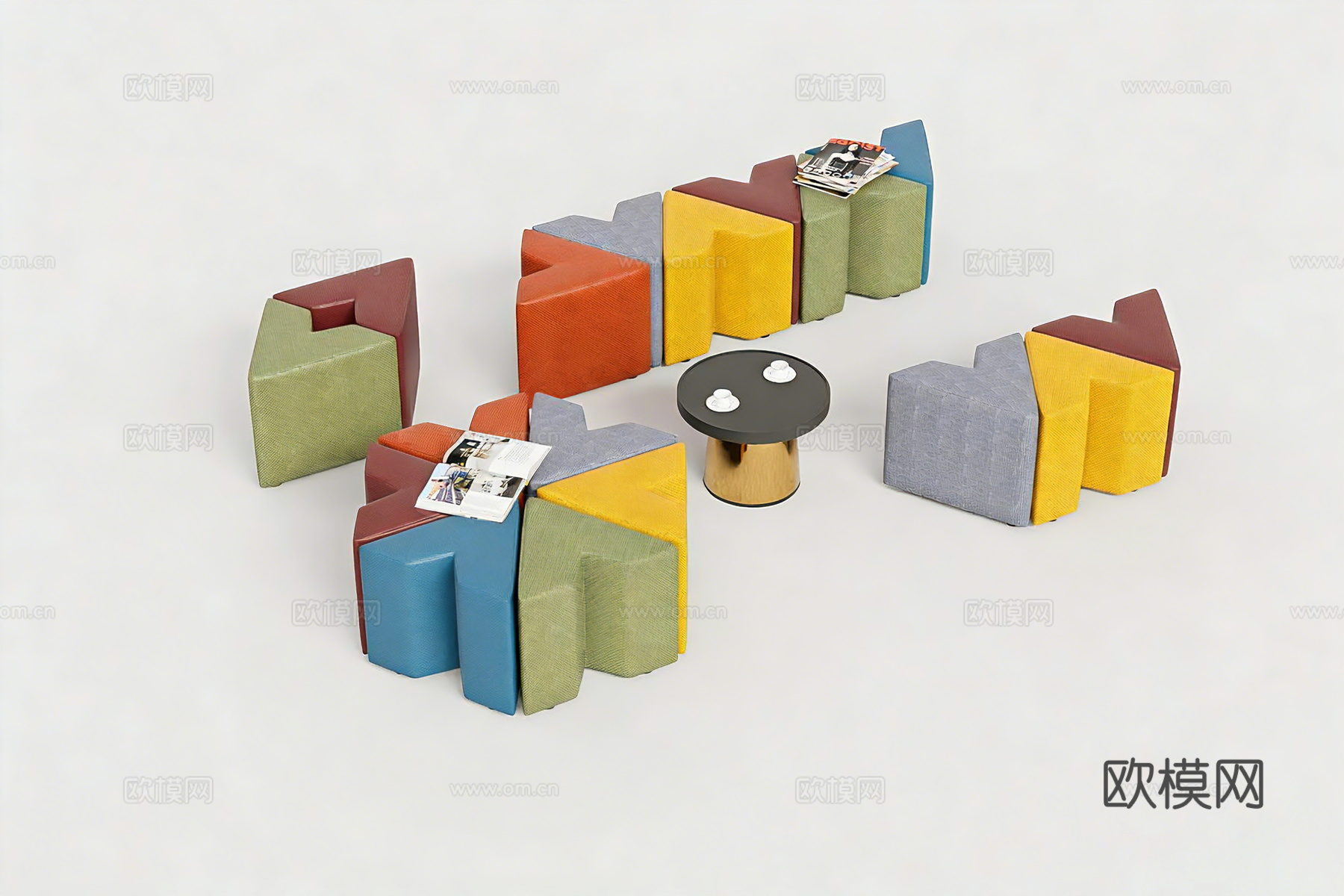 商业家居 异形沙发 几何造型沙发 拼接家具 软体组合 模块化su模型