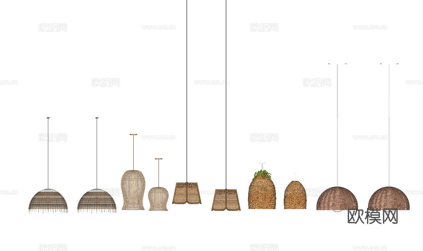 新中式竹编装饰吊灯su模型