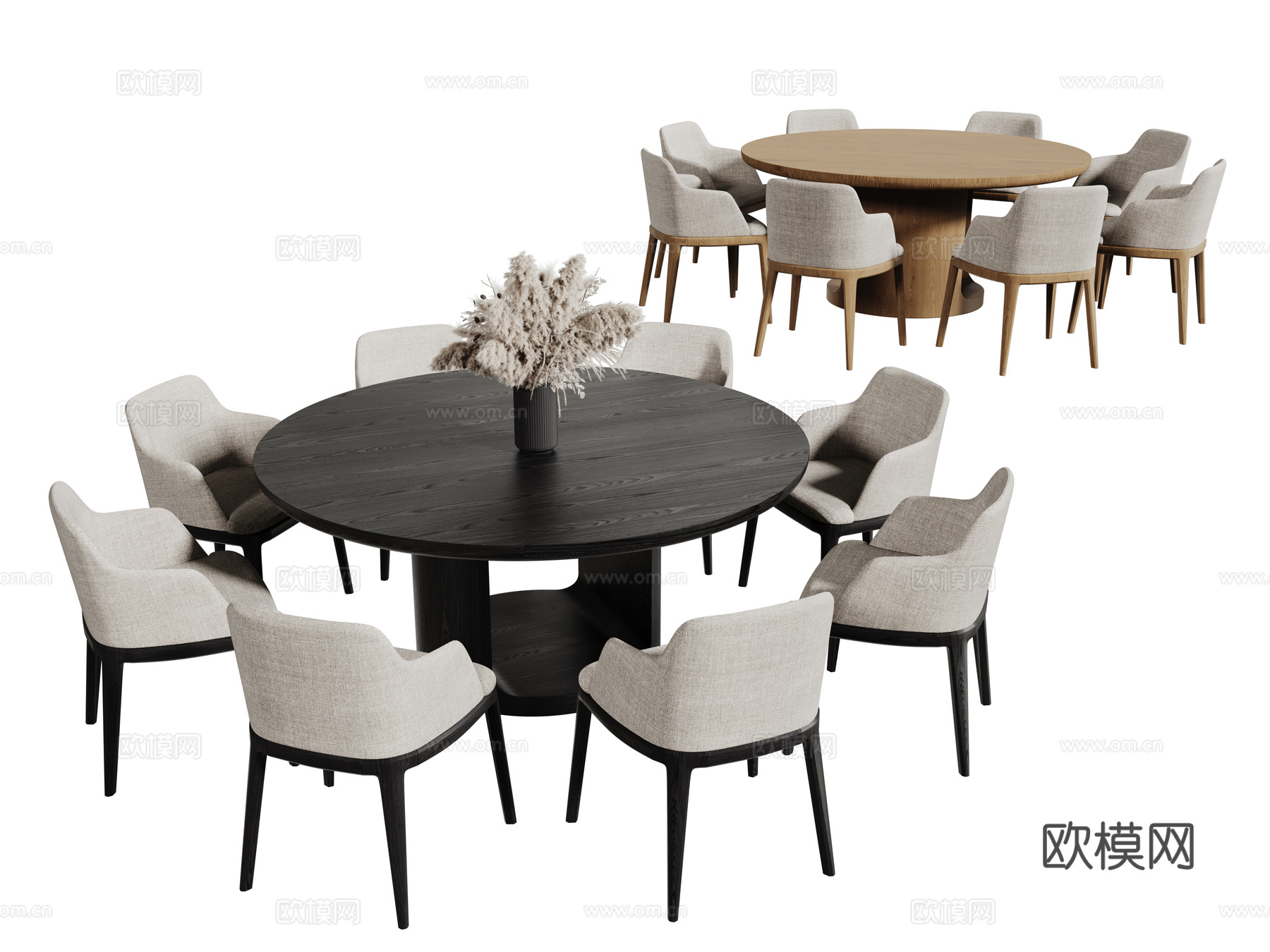 现代桌椅组合 餐桌组合 餐桌 圆桌 休闲桌椅su模型