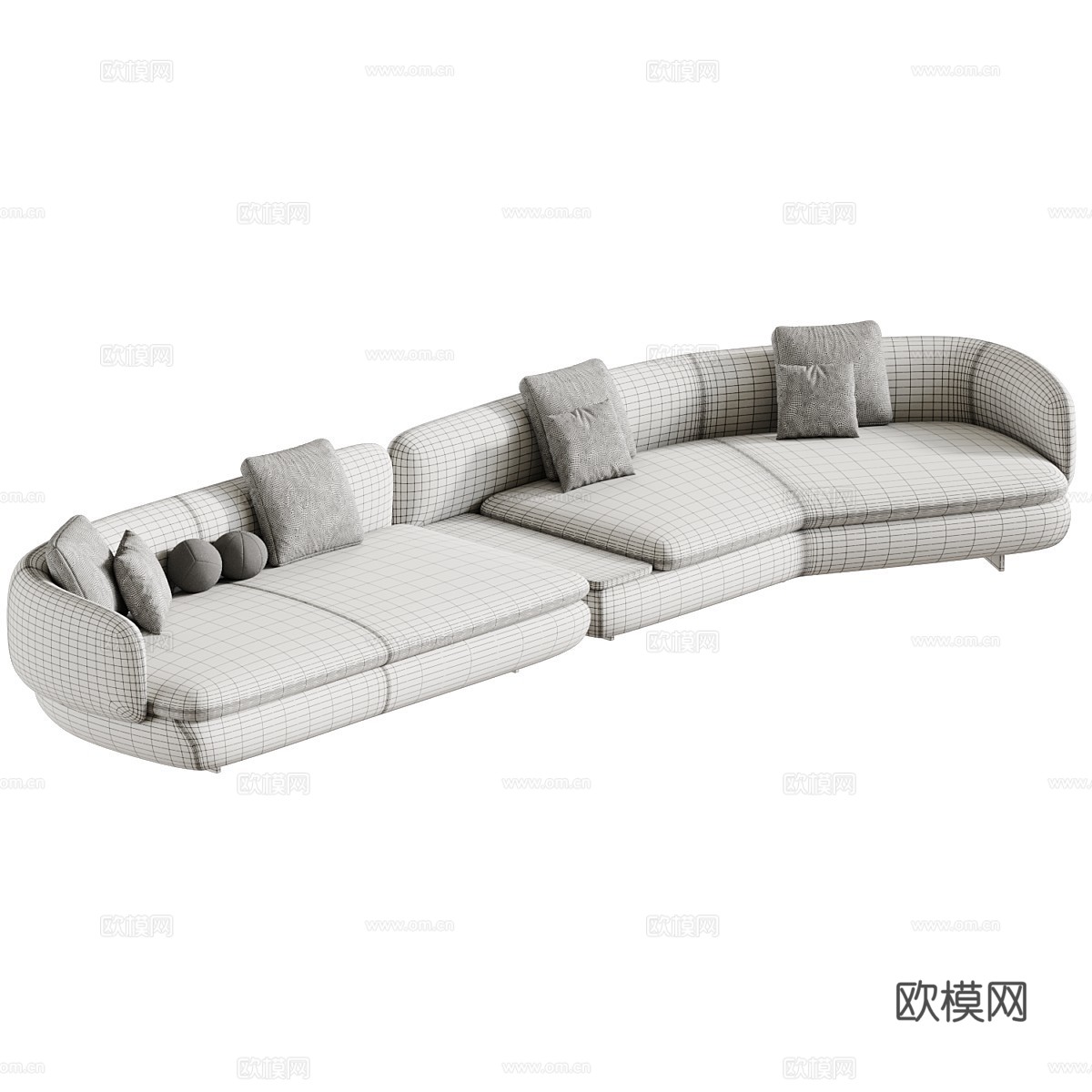 现代意式弧形布艺休闲沙发3d模型下载（渲染图4）