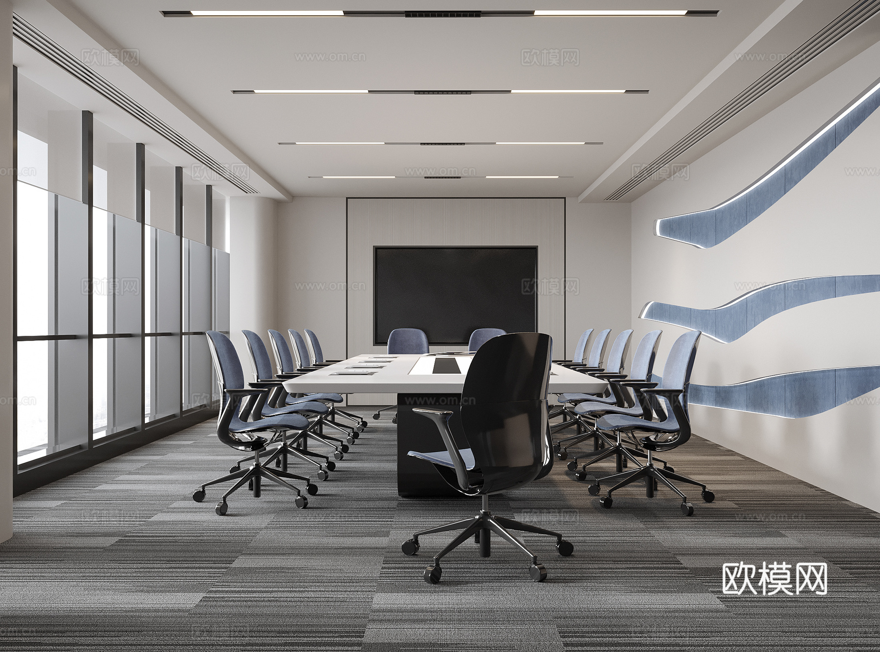 现代会议室 办公椅 会议桌椅su模型