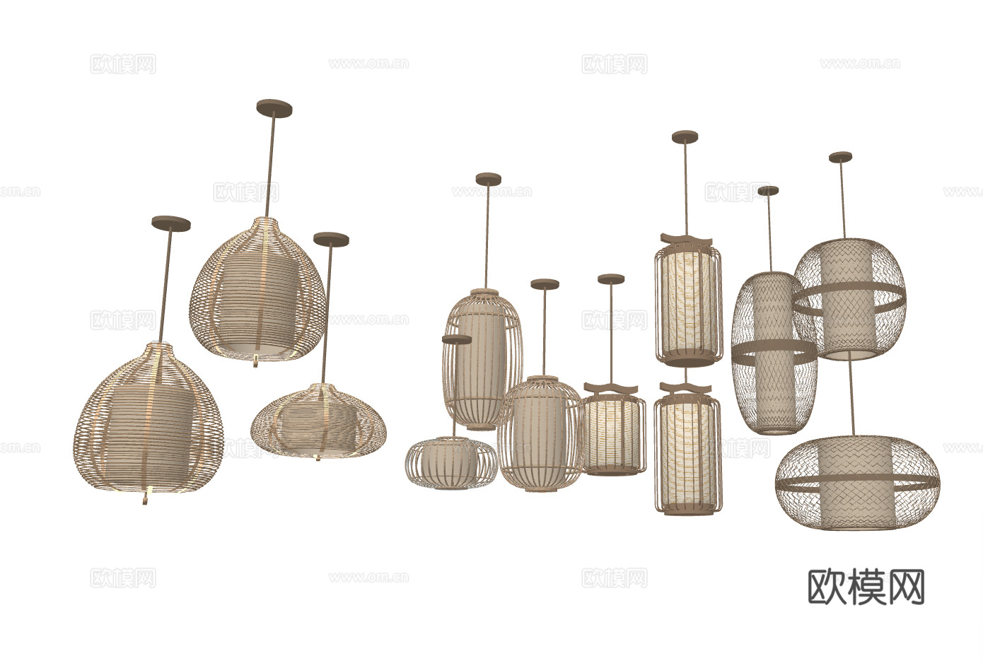 新中式竹编装饰吊灯su模型